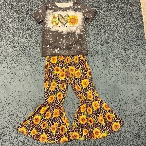 Sunflower Heart Graphic Tee and Flared Pants Set
